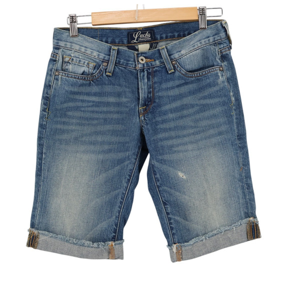 Lucky Brand Zoe Bermuda Shorts Womens Jorts Distressed Cuffed Denim‎ Size 2 /27 - Picture 1 of 9